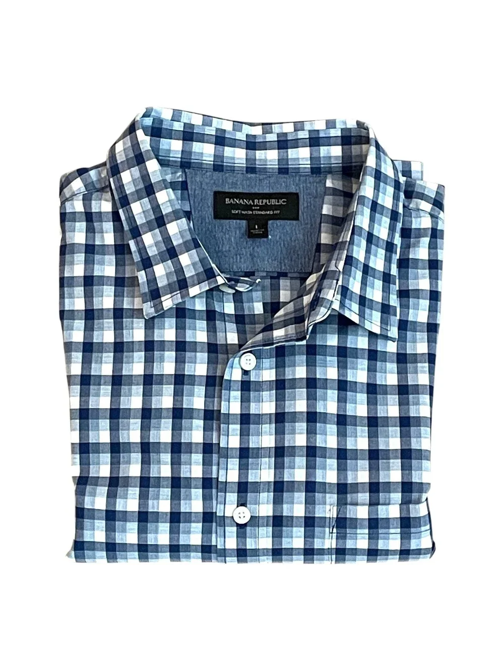 Banana Republic Men's LG Standard Fit L/S Blue & White Check